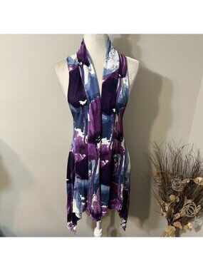 Calesas Knit Duster Cardigan Art To Wear Floral Drape Open Front Multicolor Sz M